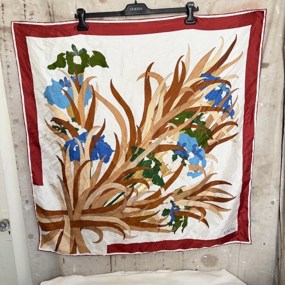 Vintage Loewe Silk Scarf Floral Print Square 34" x 34"